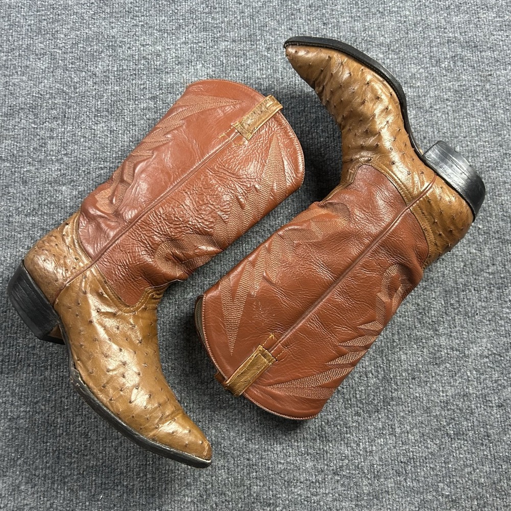 Bob's Boots Boots Mens Size 9.5 Brown Leather Western Cowboy Pointed Toe Ostrich